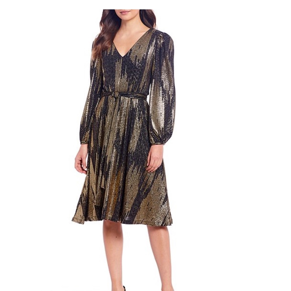 Calvin Klein Printed Metallic A-Line Dress 14